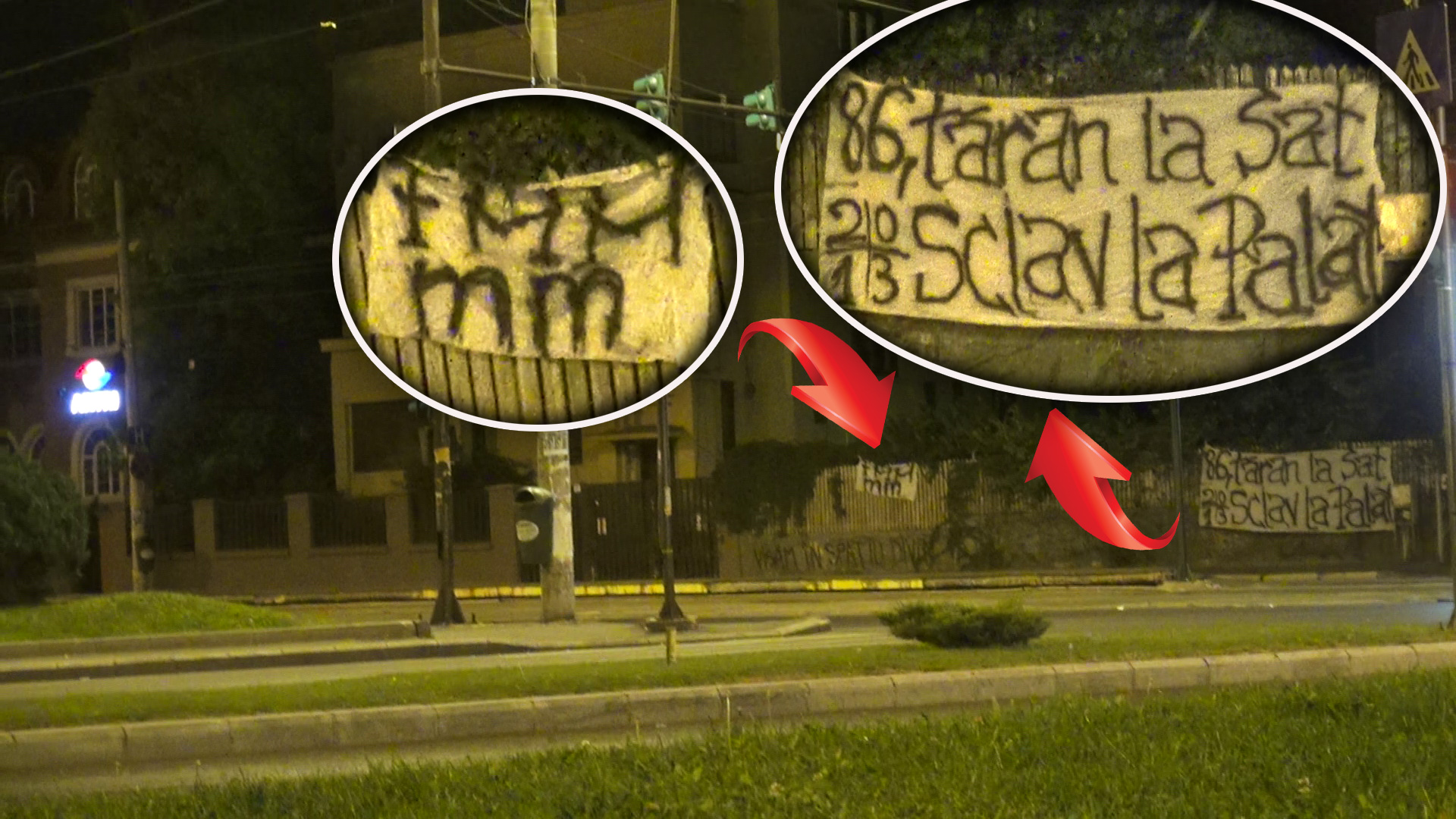 Pe gardul vilei managerului Stelei troneaza doua bannere