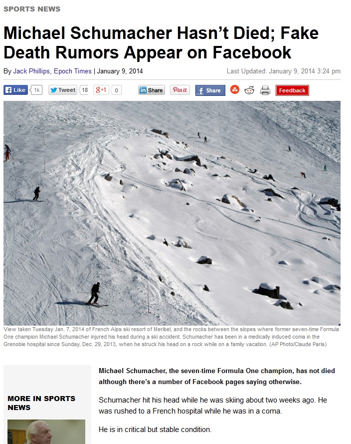 Utilizatorii Facebook au crezut ca Michael Schumacher a murit