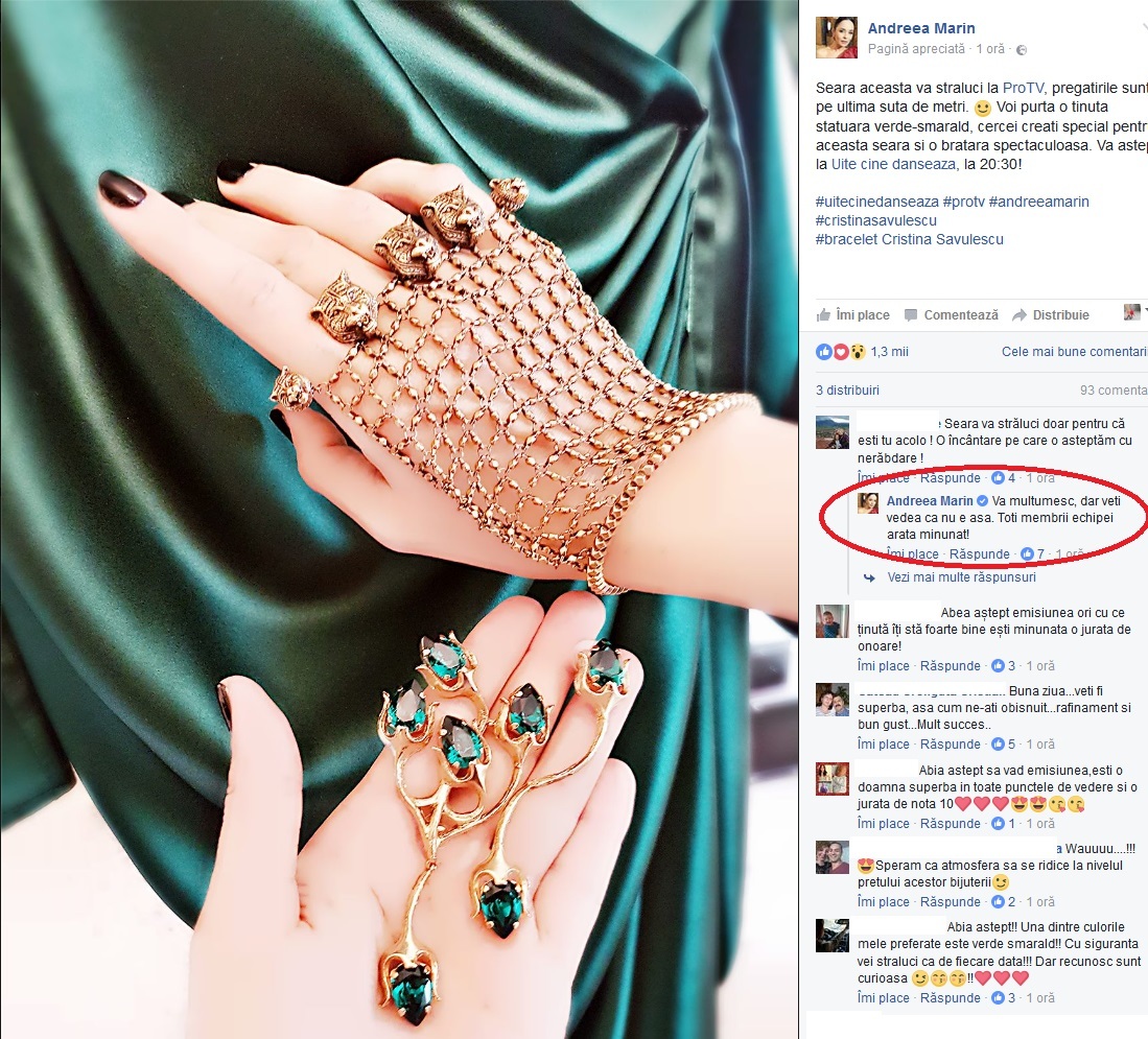 Andreea Marin, cucerită de ţinuta pe care o va purta în această seară la ”Uite cine dansează”