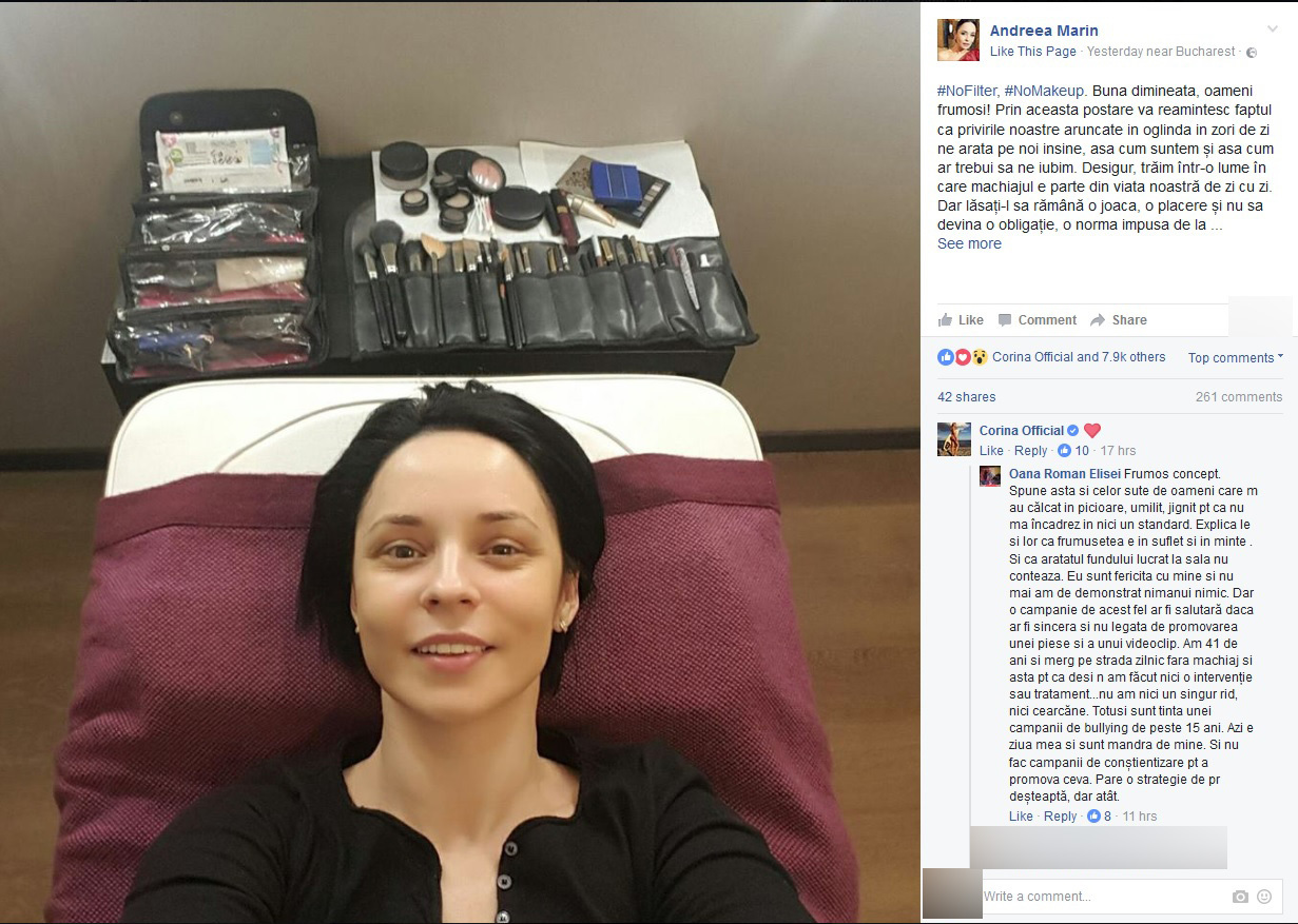 Oana Roman nu a mai răbdat şi a lăsat un comentariu dur pe pagina de Facebook a Andreei Marin, după ce a văzut că vedeta susţine campania Corinei.