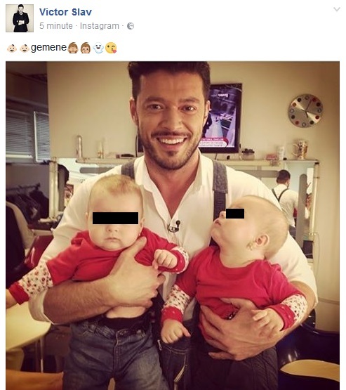 Victor Slav exersează rolul de tătic de gemene
