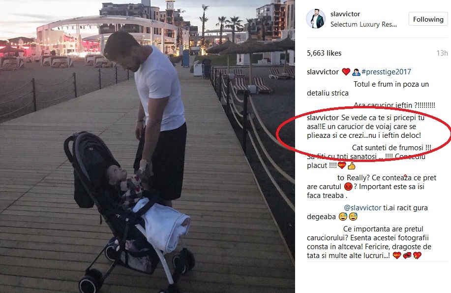 Victor Slav a sărit ca ars când i s-a spus că-şi plimbă fetiţa într-un cărucior ieftin