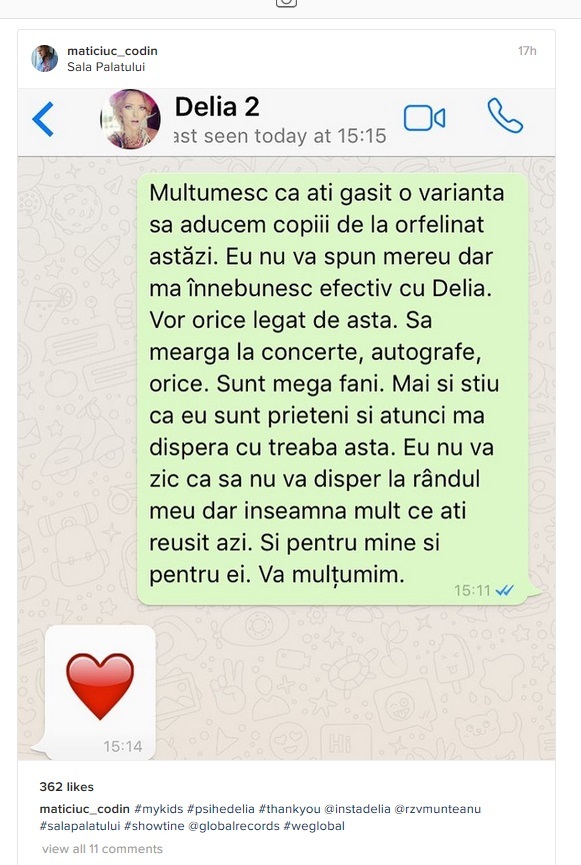 Mesajul lui Codin Maticiuc pentru Delia, după ce aceasta a făcut posibil ca visul copiilor de la Orfelinat să se îndeplinească