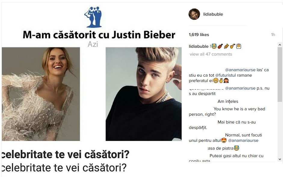 Lidia Buble şi-a anunţat fanii că s-a căsătorit cu Justin Bieber