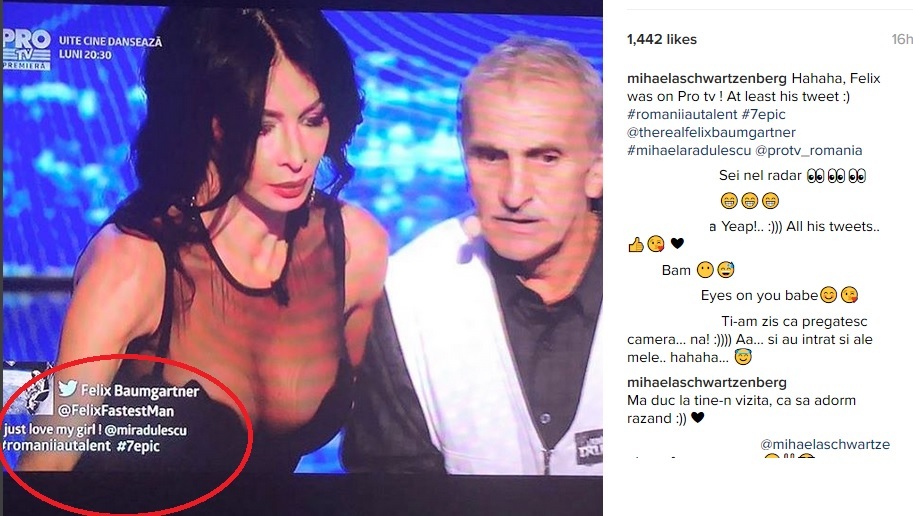 Felix Baumgartner i-a transmis un mesaj de dragoste în direct Mihaelei Rădulescu