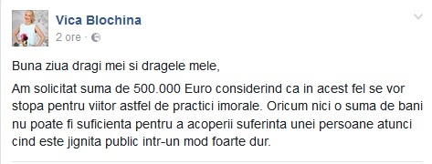 Vica Blochina vrea 500.000 de euro despăgubiri