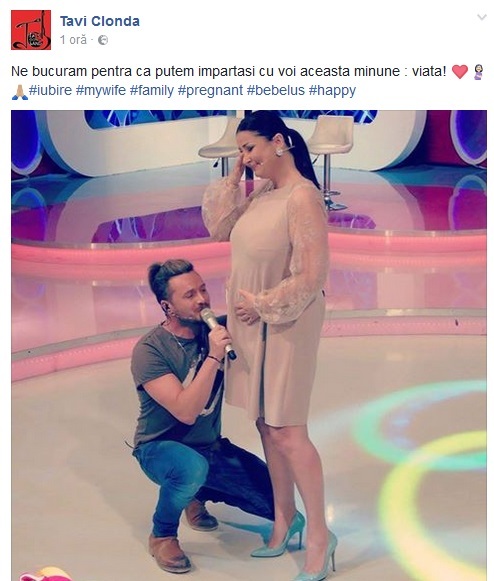 Tavi Clonda a ţinut să-şi anunţe personal prietenii virtuali că va deveni tătic