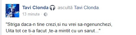 Tavi Clonda se îmbărbătează cu ajutorul propriilor melodii pentru a depăşi perioada dificilă prin care trece