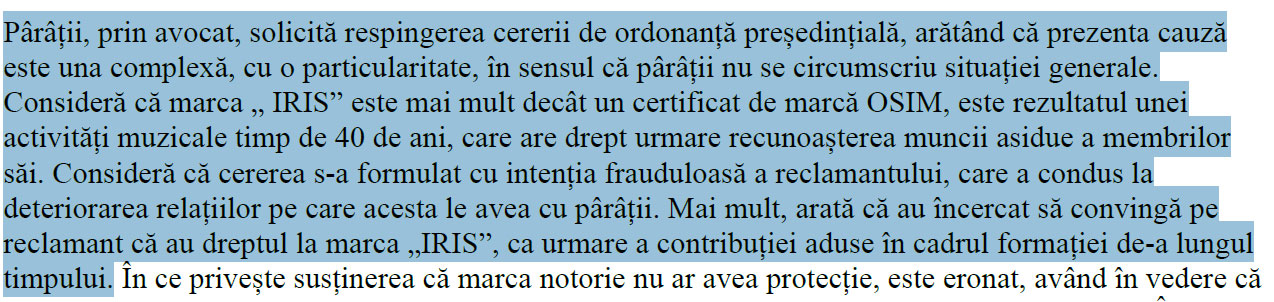 Cristi Minculescu a susținut în fața instanței că IRIS este mai mult decât o marcă