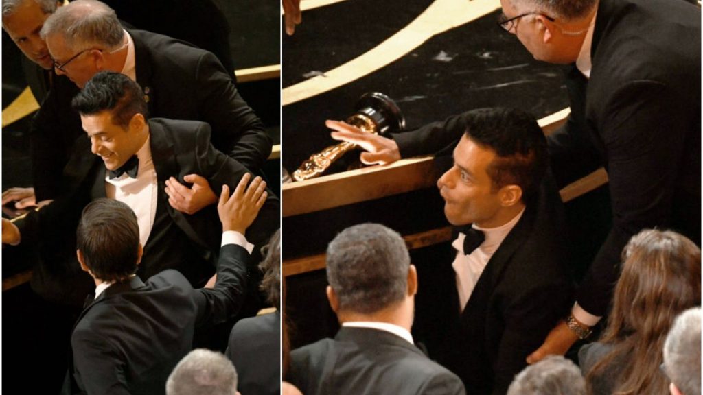 Imagini pentru Rami Malek a cÄzut de pe scena Oscarurilor Èi a avut nevoie de intervenÈia medicilor