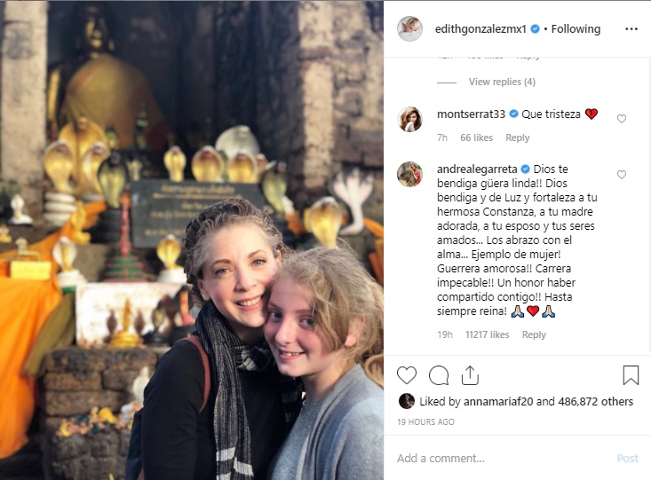 Aceasta este ultima fotografia apărută pe Instagramul lui Edith González. În poză, actrița radiază de fericire alături de fiica ei, Constanza, pe care o îmbrățișează.