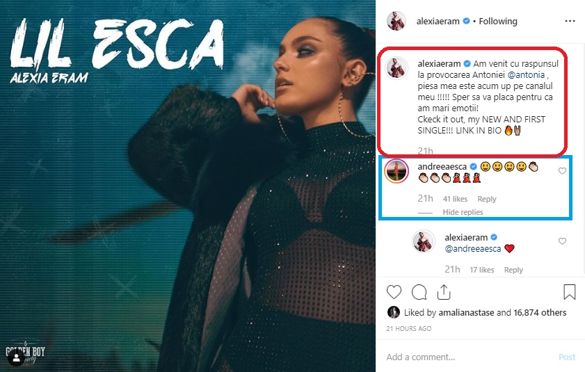 Andreea Esca a fost prima care a felicitat-o pe Alexia Eram pentru reușita ei, după ce a dat vestea cea mare © Instagram