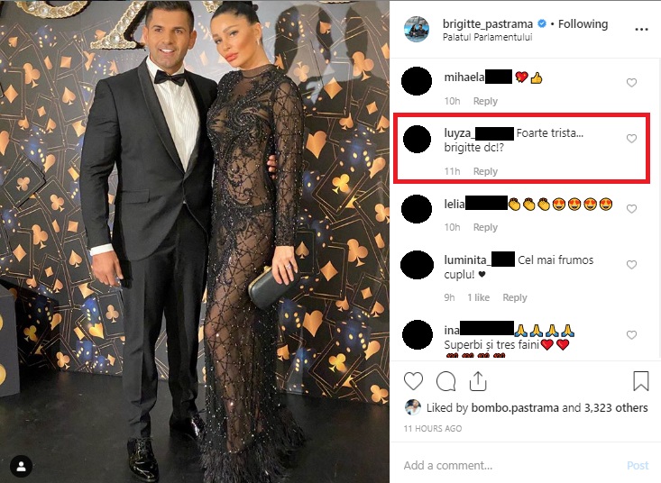 Una dintre fanele cuplului a remarcat tristețea din sufletul soției lui Florin Pastramă © Instagram