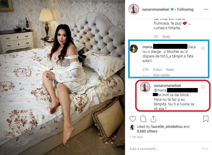Oana Roman a răspuns la unele dintre comentariile negative primite la postările făcute din timpul unei ședințe foto © Instagram