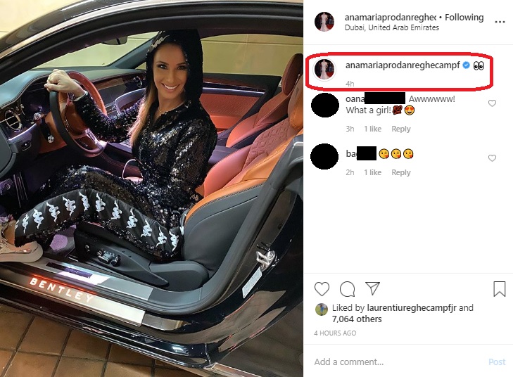 Anamaria Prodan s-a lăsat pozată la volanul unui Bentley © Instagram