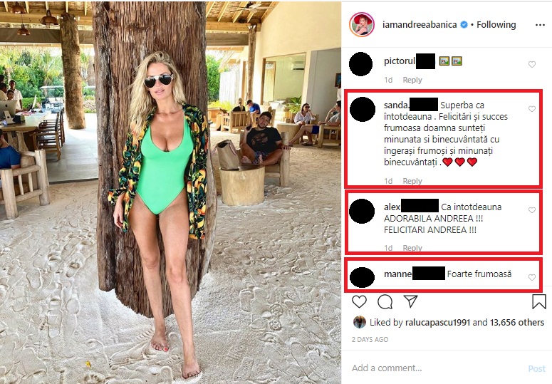 Andreea Bănică a fost criticată de un fan după ce artista a făcut publică o poză în care apare într-un costum de baie © Instagram