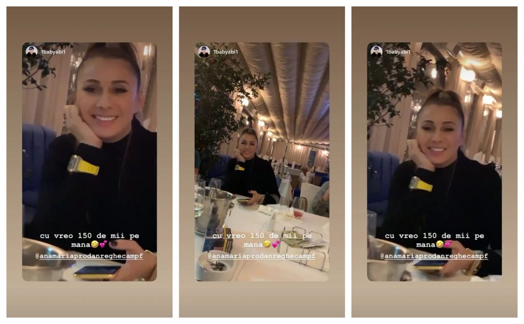Anamaria Prodan, filmată de Abi Talent în timpul întâlnirii de ieri, la un restaurant din București © Instagram