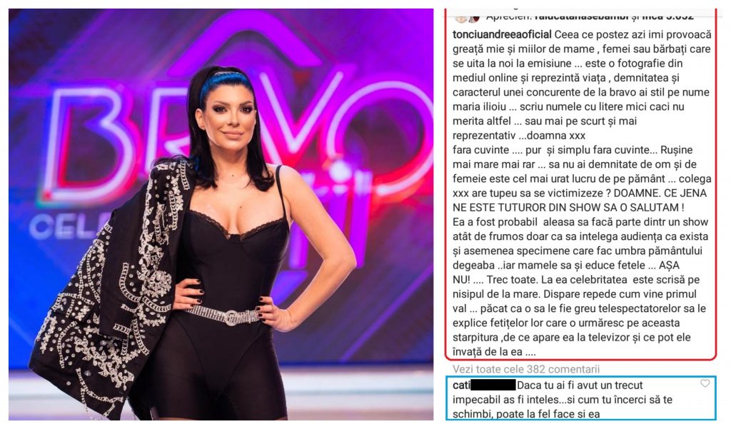 Andreea Tonciu a făcut public mesajul din dreapta colajului, însă, la scurt timp de la postare, ea l-a șters © Instagram