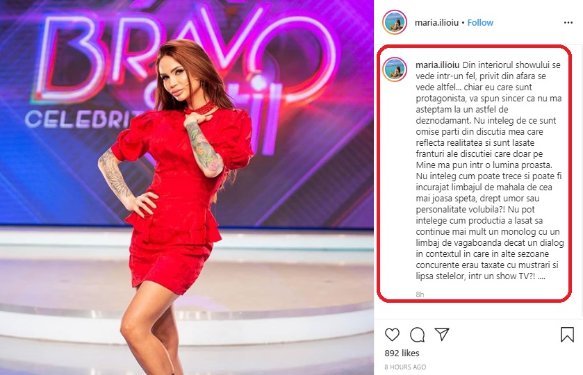 Acesta este al doilea mesaj pe care Maria Ilioiu l-a făcut public după ce s-a încheiat ediția de seara trecută de la “Bravo, ai stil! Celebrities” © Instagram