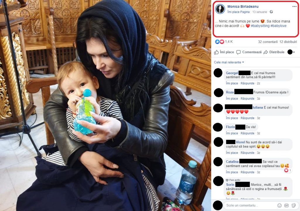 Monica Bîrlădeanu, poză emoționantă cu un bebeluș într-o biserică © Facebook
