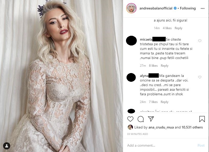 Andreea Bălan, copleșită de numărul impresionant de mesaje primite după ce a anunțat că divorțează de George Burcea © Instagram