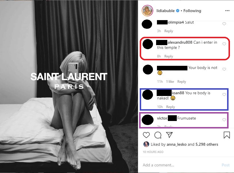Un internaut i-a făcut o propunere indecentă Lidiei Buble, după ce a aceasta a publicat o poză în care apare complet dezbrăcată © Instagram