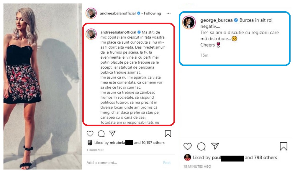 Reacția Andreei Bălan după ce George Burcea i-a lansat un atac indirect și noua postare lui la scurt timp după ce cântăreața a publicat un mesaj lung despre momentele de cumpănă din viața ei și nu numai © Instagram