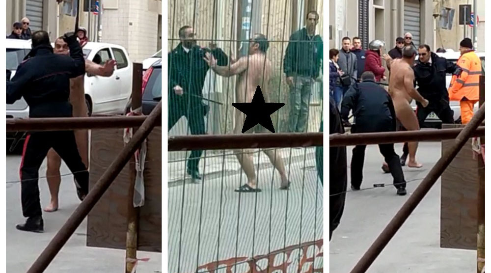 Imagine Stire Scene șocante în Italia! Un bărbat complet dezbrăcat s-a bătut pe stradă cu carabinierii. Martorii au asistat îngroziți la întâmplare | 2review.ro
