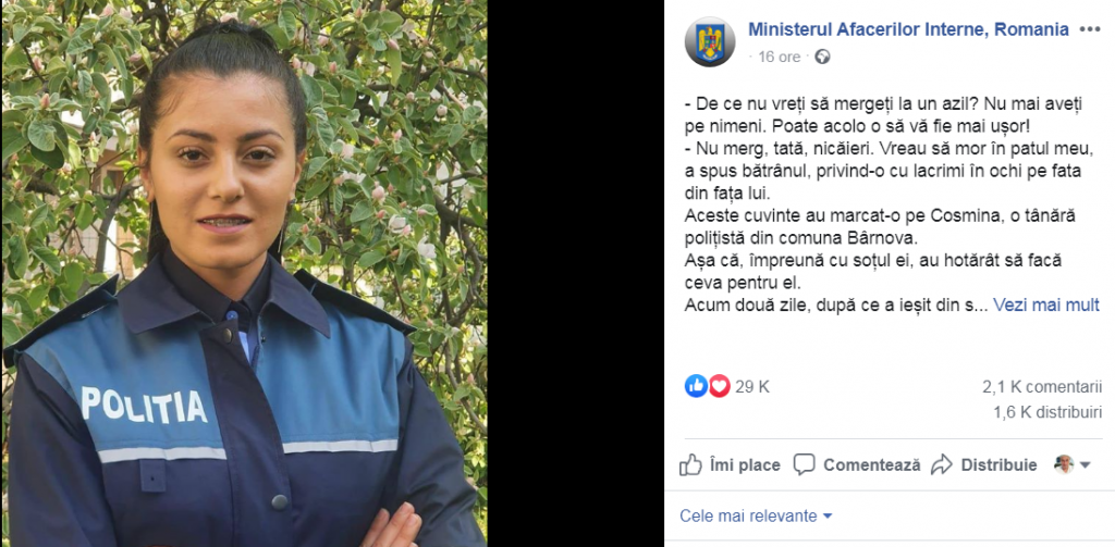 Imagine Stire Îți dau lacrimile! Ce a făcut o polițistă din Iași pentru un bătrân singur: ”Vreau să mor în patul meu!” | 2review.ro