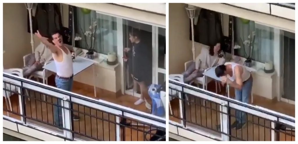 Imagine Stire VIDEO / Dovada că izolarea poate fi și amuzantă! Ce a făcut un bărbat pe balcon întrece orice imaginație | 2review.ro