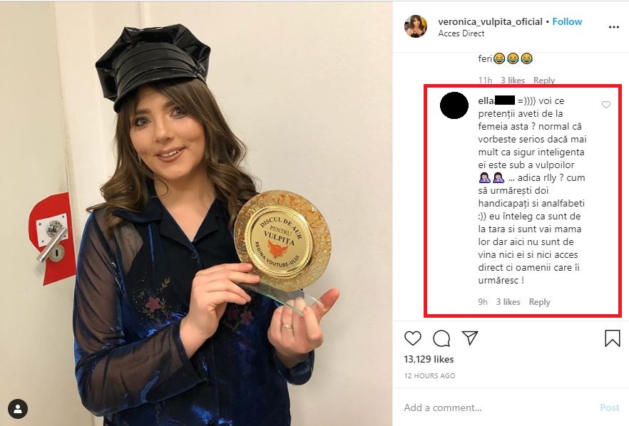 Veronica Stegaru a primit și multe critici după ce a primit neașteptatul trofeu © Instagram