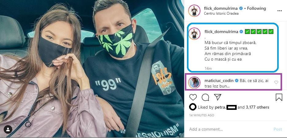 Flick și Denisa Hodișan și-au asumat relația de dragoste © Instagram