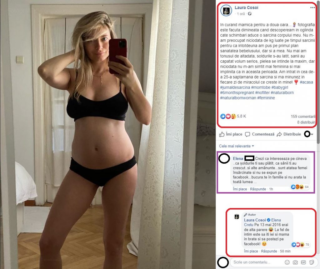 Laura Cosoi a fost criticată de o femeie, după ce a publicat o poză în care apare în lenjerie intimă, iar burtica de gravidă i se vede în toată splendoarea © Facebook