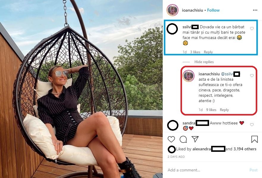 Ioana Chișiu a răspuns unui mesaj acid primit recent de la in internaut © Instagram