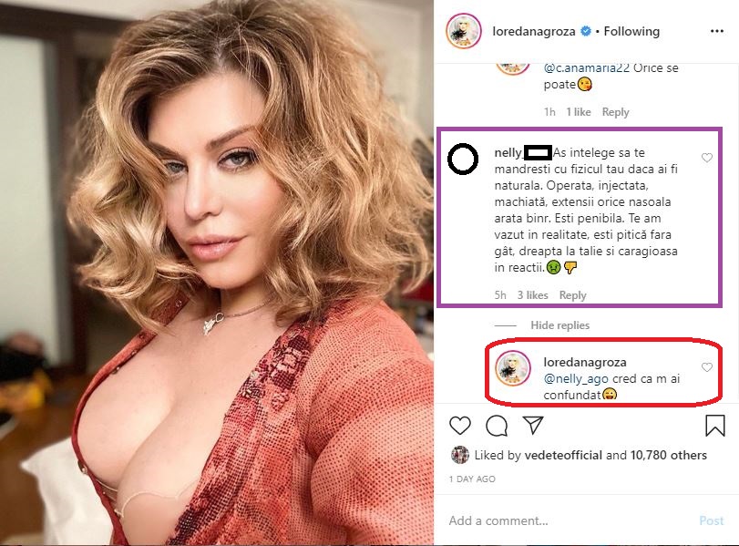 Loredana Groza a primit numeroase mesaje negative după ce a publicat acest selfie HOT, iar unora dintre internauți le-a răspuns © Instagram