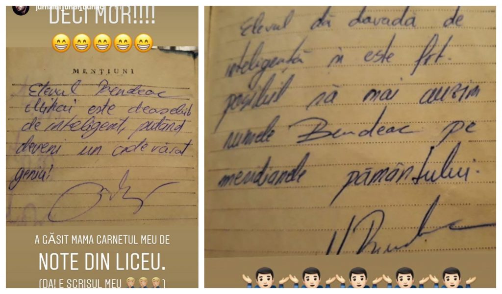Mihai Bendeac și-a prezis cariera de actor și a dezvăluit ce mesaj a notat în carnetul de note pe care l-a avut în liceu © Instagram Stories
