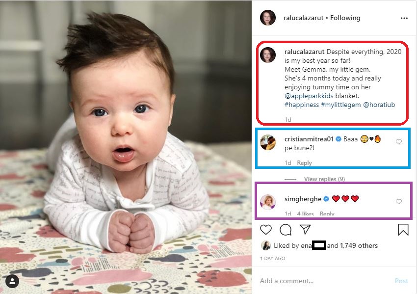 Ieri, 4 mai 2020, Raluca Lăzăruț a publicat prima imagine cu fetița ei © Instagram