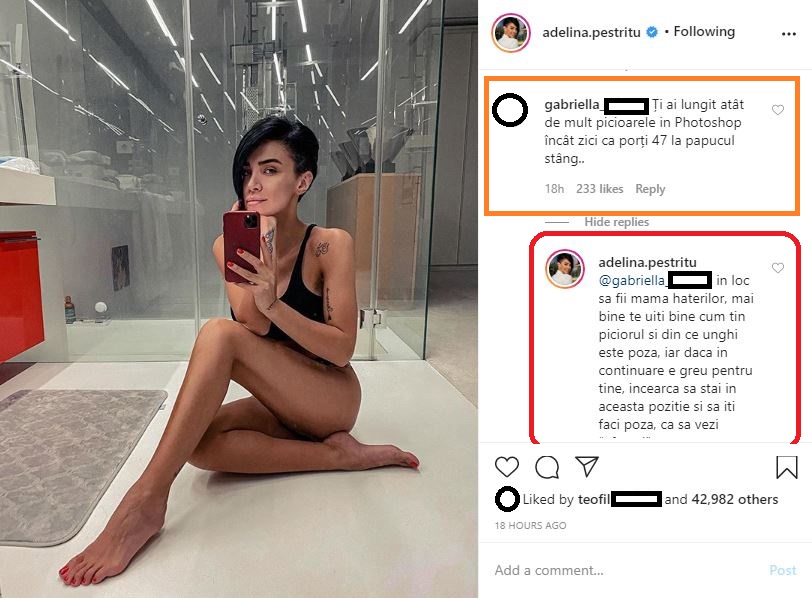 Adelina Pestrițu, criticată pentru că și-ar fi modificat în Photoshop poza sexy în care apare în lenjerie intimă © Instagram