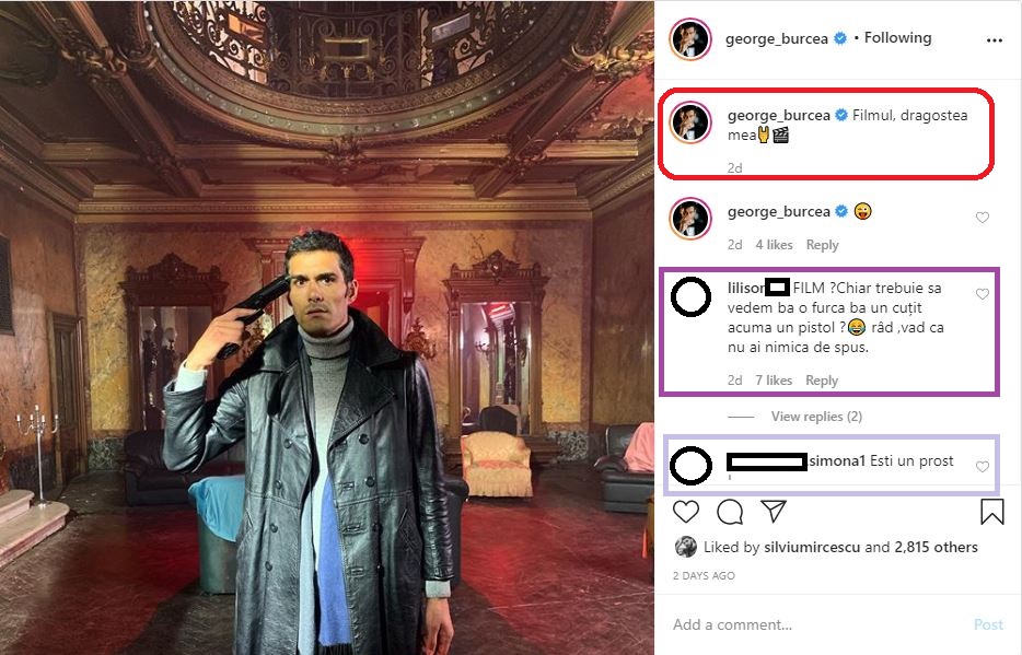 George Burcea, criticat dur după ce a postat o fotografie în care își ține un pistol la tâmpla dreaptă © Instagram