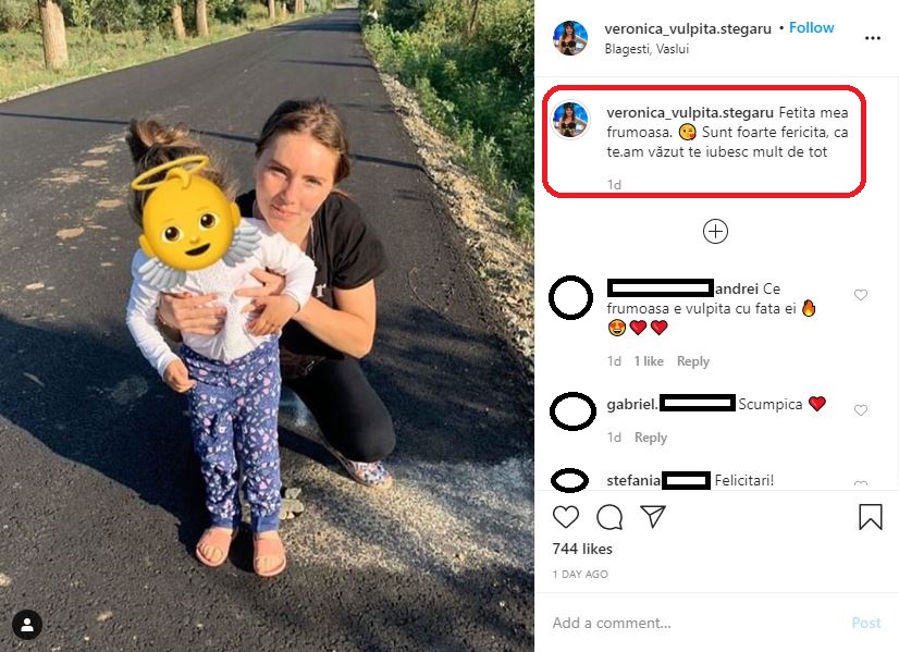 Vulpița a publicat ieri o poză cu fiica sa © Instagram