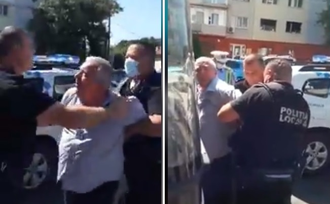 Imagine Stire Scandal. Scene incredibile în centrul Bacăului. Un șofer de autobuz a fost încătușat pentru că nu purta mască | 2review.ro