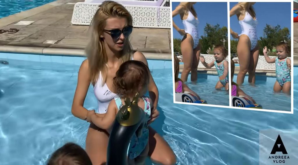Imagine Stire Andreea Bălan, gafă în timp ce se afla la piscină cu fiicele. I s-au văzut zonele intime prin costumul de baie alb și decupat | VIDEO | 2review.ro