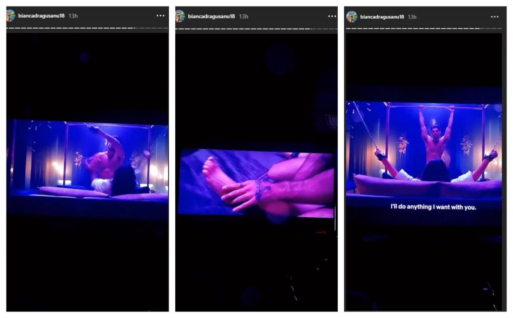 Bianca Drăgușanu a făcut publice aceste imagini, derulate într-un film pentru adulți pe care l-a văzut azi-noapte într-o cameră de hotel de peste hotare © Instagram Stories