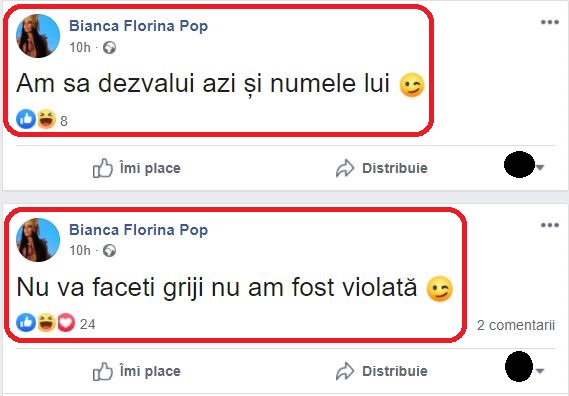Bianca Florina Pop a mărturisit azi într-o postare că nu a fost agresată sexual © Facebook