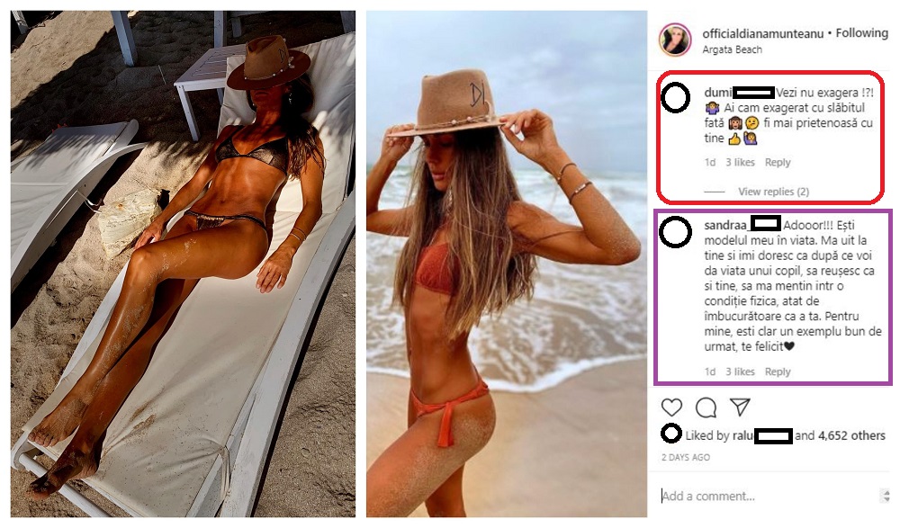 Diana Munteanu și-a îngrijorat fanii după ce și-a postat de curând două fotografii în costum de baie. Unii dintre susținători i-au spus că este prea slabă © Instagram