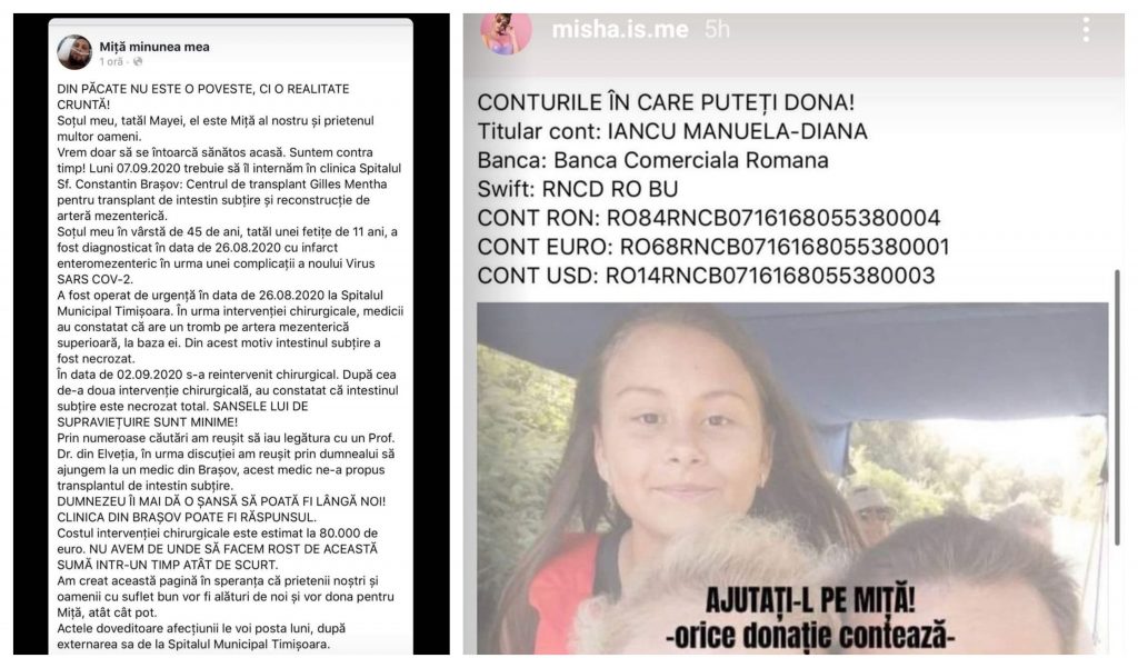 Misha, apel emoționant pentru salvarea unui bărbat care a făcut un infarct enteromezenteric după ce au apărut complicații în urma infecției cu COVID-19 © Instagram Stories