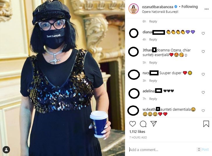 Cunoscuta solistă și-a cucerit fanii cu mesajul pe care l-a avut azi inscripționat pe masca purtată când a mers la Opera Națională București © Instagram