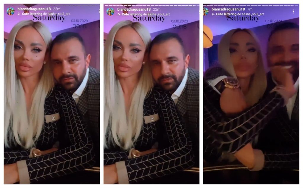 Cu privirea tristă, Bianca Drăgușanu s-a filmat în brațele lui Alex Bodi la restaurantul la care au ieșit © Instagram Stories