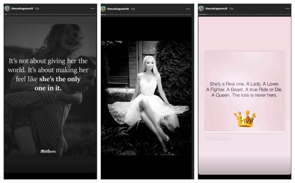 Bianca Drăgușanu a publicat două mesaje impresionante înainte să fie desfigurată de Alex Bodi. “Îmi ești loial sau mori” este unul dintre gândurile care se regăsește în postările vedetei © Instagram Stories