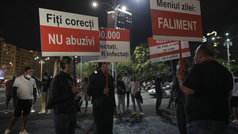 Imagine Stire Sute de persoane protestează în Piața Victoriei faţă de închiderea restaurantelor: „Suntem scoși și puși la zid” | 2review.ro